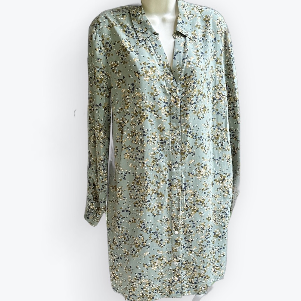 Feminine Ditsy Floral Prairie Boho-Chic Soft Girl Rayon Polished Shirtdress ~ M